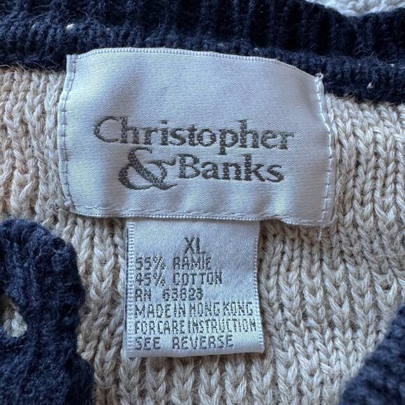 VTG Textured Chunky Knit Stripe Cardigan Coastal Academia Style Sweater Sz XL - Picture 7 of 10